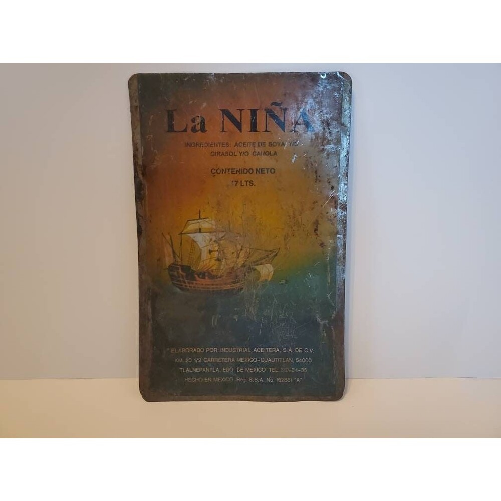 Vintage Rare La Niña Mexico Cooking Canola Oil Tin Advertising SIGN 13x9 inches
